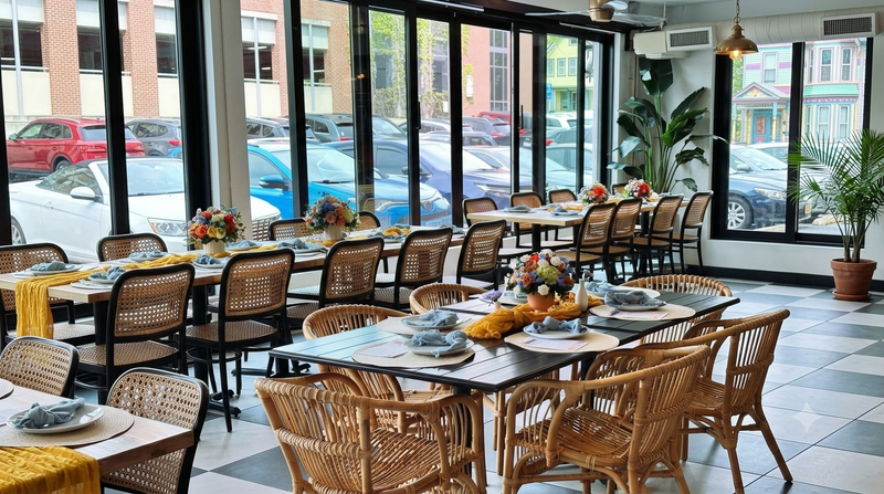 Solarium dining space at The Board Room Libertyville set for a group gathering