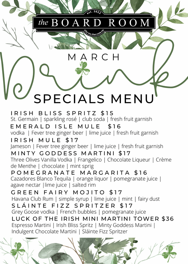 Bar Menu The Board Room Libertyville